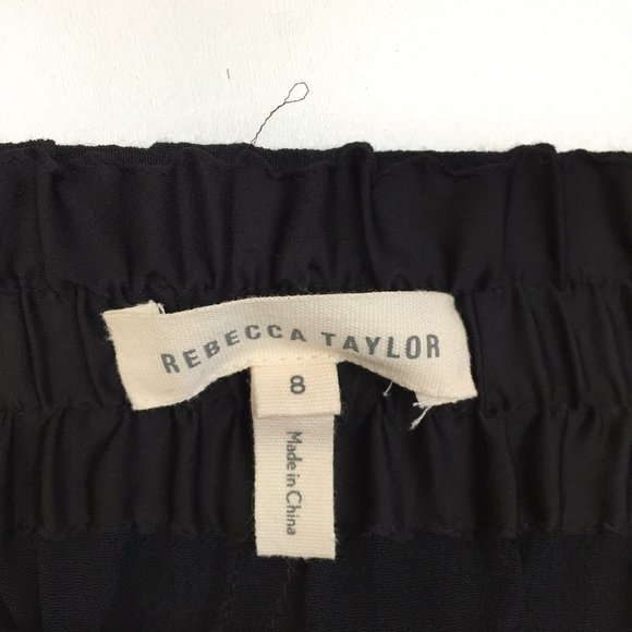 REBECCA TAYLOR Black Shiny Silk Tuxedo Trim Pull On Tapered Leg Soft Pant - Picture 2 of 10